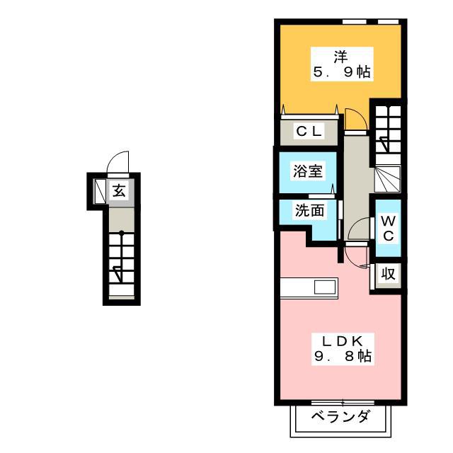 バーミィKB棟(1LDK/2階)の間取り写真