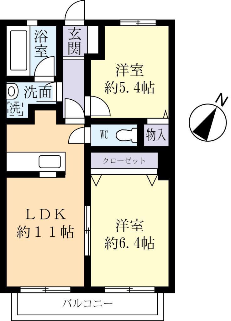 パークヒルズ梅園(2LDK/3階)の間取り写真