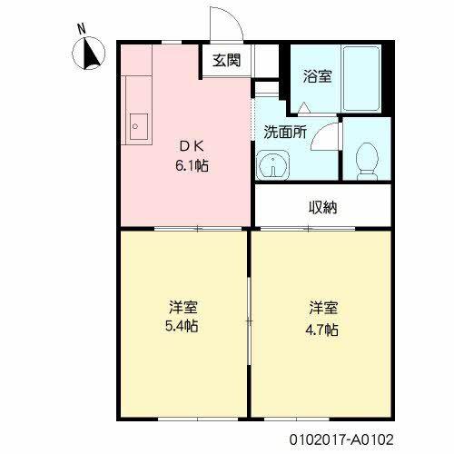 ジュネス(2DK/1階)の間取り写真