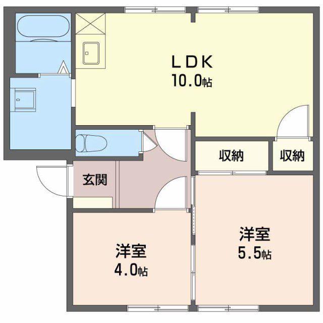 ハイツ眉山 B棟(2LDK/1階)の間取り写真