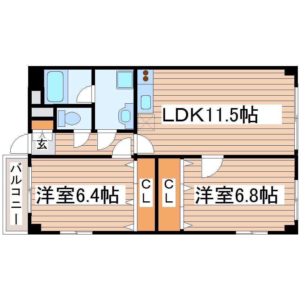 テンポスフィア長町南(2LDK/3階)の間取り写真