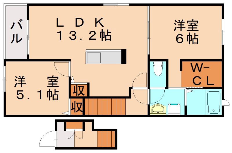アリエスカーサ(2LDK/2階)の間取り写真