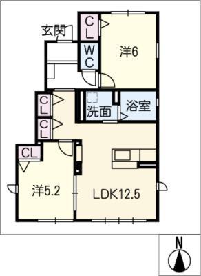 PLEIN SOLEIL(2LDK/1階)の間取り写真
