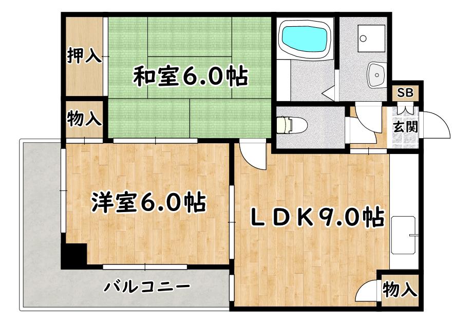 千舟リバービューマンション(2LDK/2階)の間取り写真