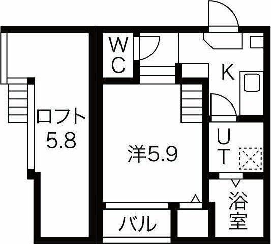 フローラルテラス仙台東(1K/2階)の間取り写真