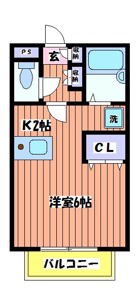 シャルマン国立(1K/2階)の間取り写真