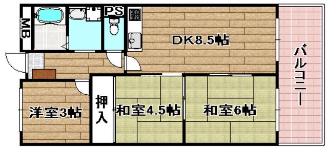 高槻センチュリーマンション(3DK/3階)の間取り写真