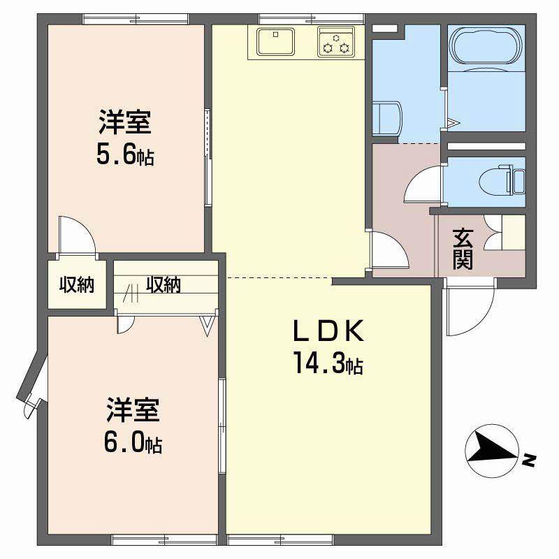 ガーデンハイツ B棟(2LDK/1階)の間取り写真