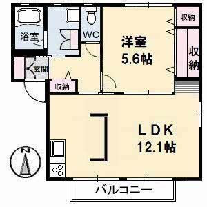 ジョワイユーマーサB棟(1LDK/2階)の間取り写真
