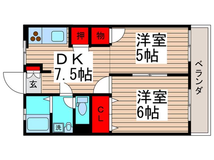 COZYコート市川(2DK/2階)の間取り写真