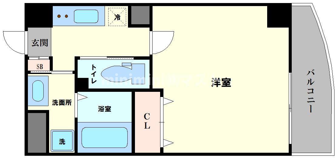 ラ・フォンテ松屋町(1K/5階)の間取り写真
