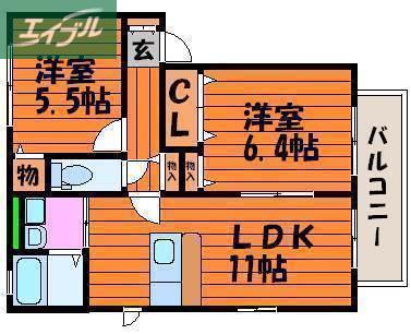 ロフティ 弐番館(2LDK/1階)の間取り写真