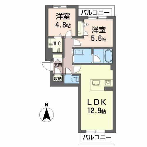 ヴィアソーレ(2LDK/2階)の間取り写真