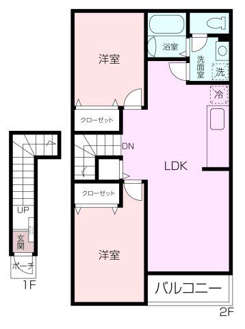 ヒルサイドガーデン(2DK/2階)の間取り写真