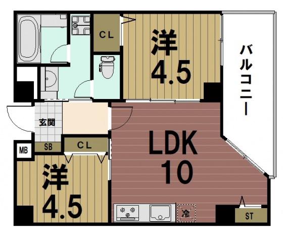 ラティス東野アネックス(2LDK/8階)の間取り写真