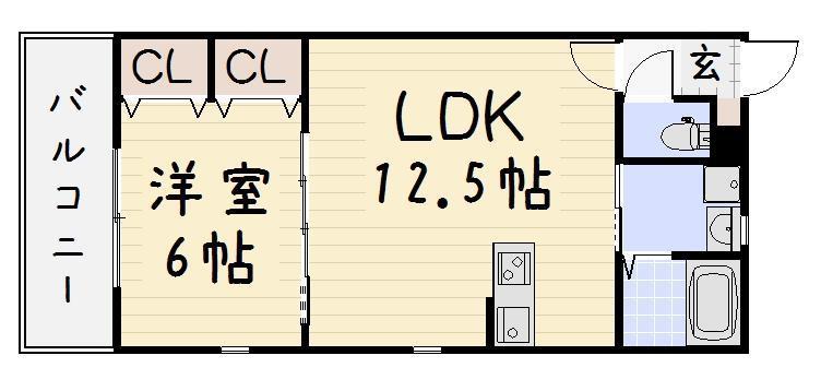 MOON赤坂(1LDK/2階)の間取り写真