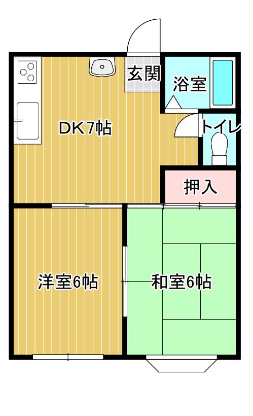 シャトレ山下B(2DK/1階)の間取り写真