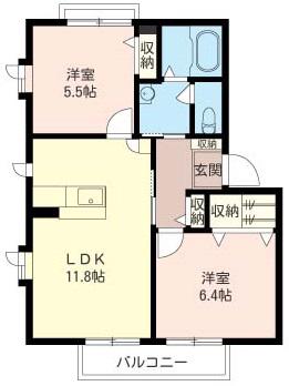 相鉄本線 鶴ケ峰駅 徒歩12分 2階建 築24年(2LDK/2階)の間取り写真