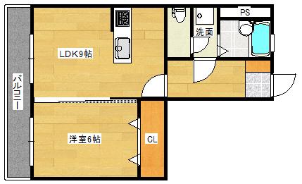 福本ビル(1LDK/3階)の間取り写真