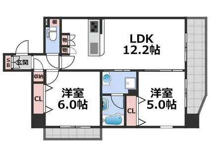 ジュネファーレI(2LDK/6階)の間取り写真