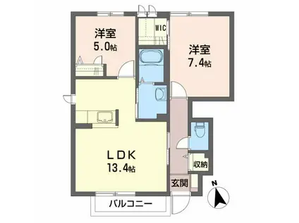 シャーメゾングリーンヒルズB(2LDK/1階)の間取り写真