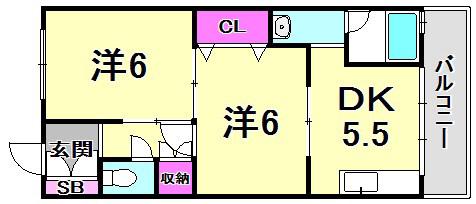西宮グリーンハイツI(2DK/1階)の間取り写真