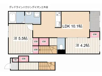 J・セレーノ(2LDK/2階)の間取り写真