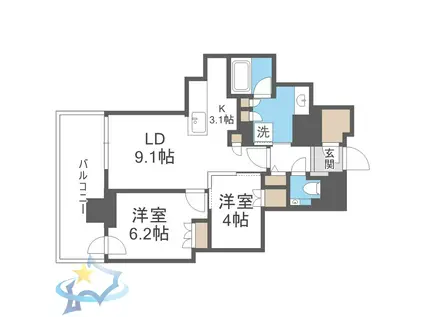 ザ・札幌タワーズ ウエストタワー(2LDK/9階)の間取り写真