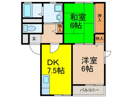 センターフィールド宝塚(2DK/2階)の間取り写真