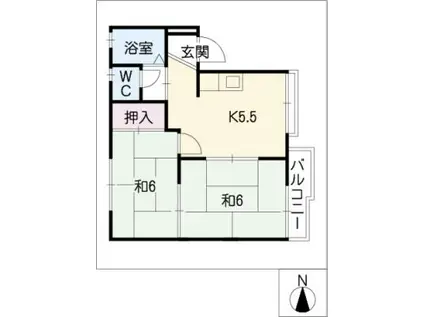 ユートピア多賀の里(2K/2階)の間取り写真