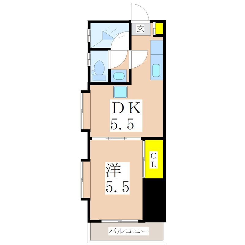 エクシード東郡元(1DK/5階)の間取り写真