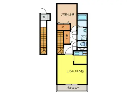 ドゥーエ(1K/2階)の間取り写真