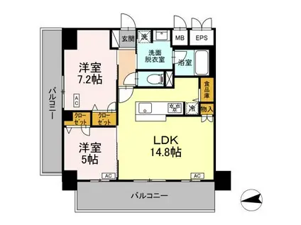 IS二十人町(2LDK/3階)の間取り写真