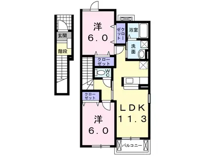 ブランシュール II(2LDK/2階)の間取り写真