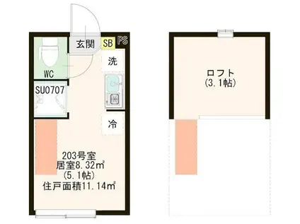 ハーモニーテラス上板橋II(ワンルーム/2階)の間取り写真