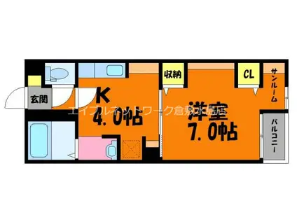 スカイコート II(1K/2階)の間取り写真