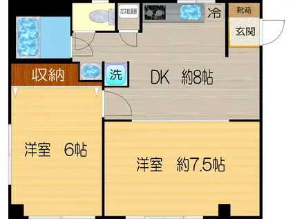 ベルメゾン渡辺(2DK/2階)の間取り写真