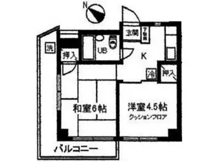 シャトー向原(2K/1階)の間取り写真