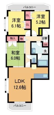 芦屋東パークハイツ(3LDK/5階)の間取り写真