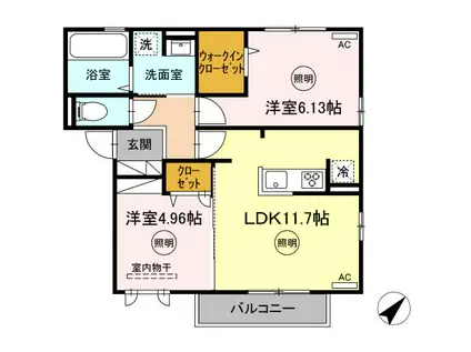 トリシア郡司分(2LDK/2階)の間取り写真