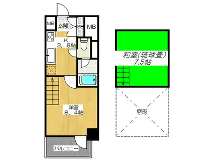 リセス大阪イースト(1SK/2階)の間取り写真