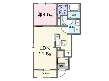 サニーブライトII(1LDK/1階)の間取り写真