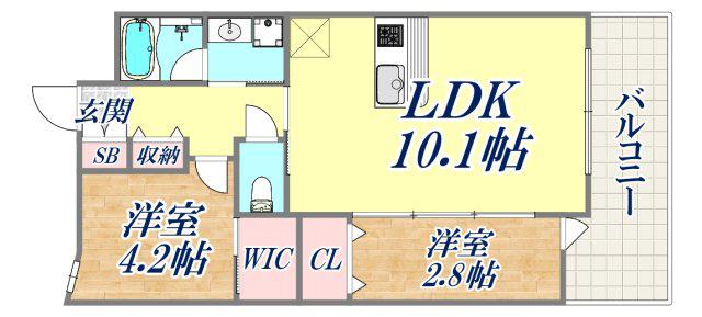 GENOVIA神戸新開地駅前(2LDK/2階)の間取り写真