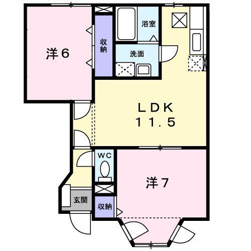 エレガンテ・M I(2LDK/1階)の間取り写真