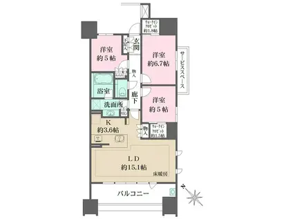 ザ・パークハウス名古屋B棟(3LDK/5階)の間取り写真