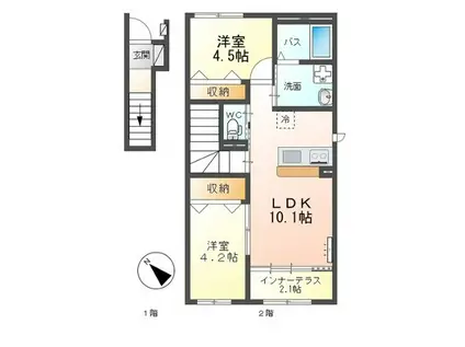 グランデージ桜(2LDK/2階)の間取り写真