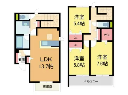 SHAMAISON LUCE(3LDK/1階)の間取り写真