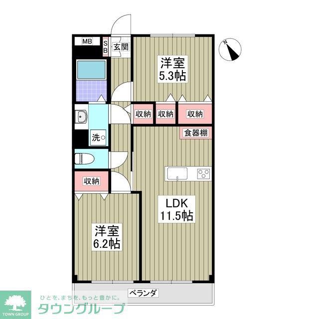 グランドマンション(2DK/1階)の間取り写真