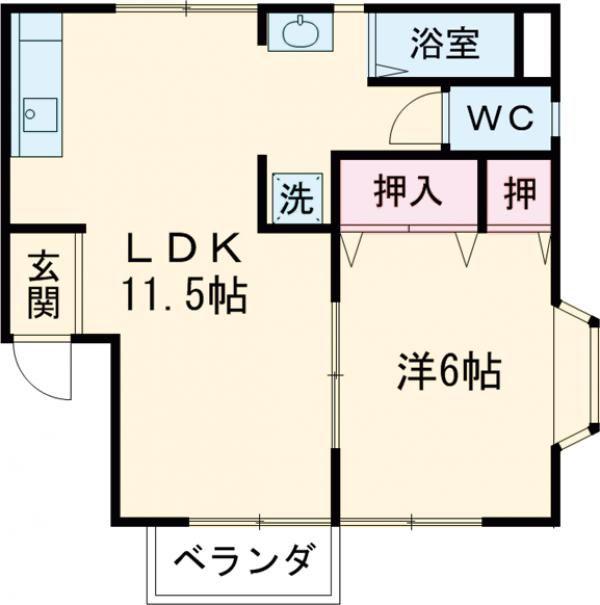 ハイツメモリアル(1LDK/2階)の間取り写真