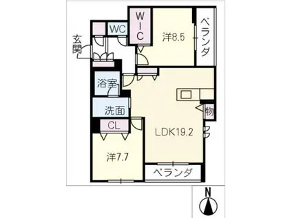 プレミアス御幸(2LDK/3階)の間取り写真